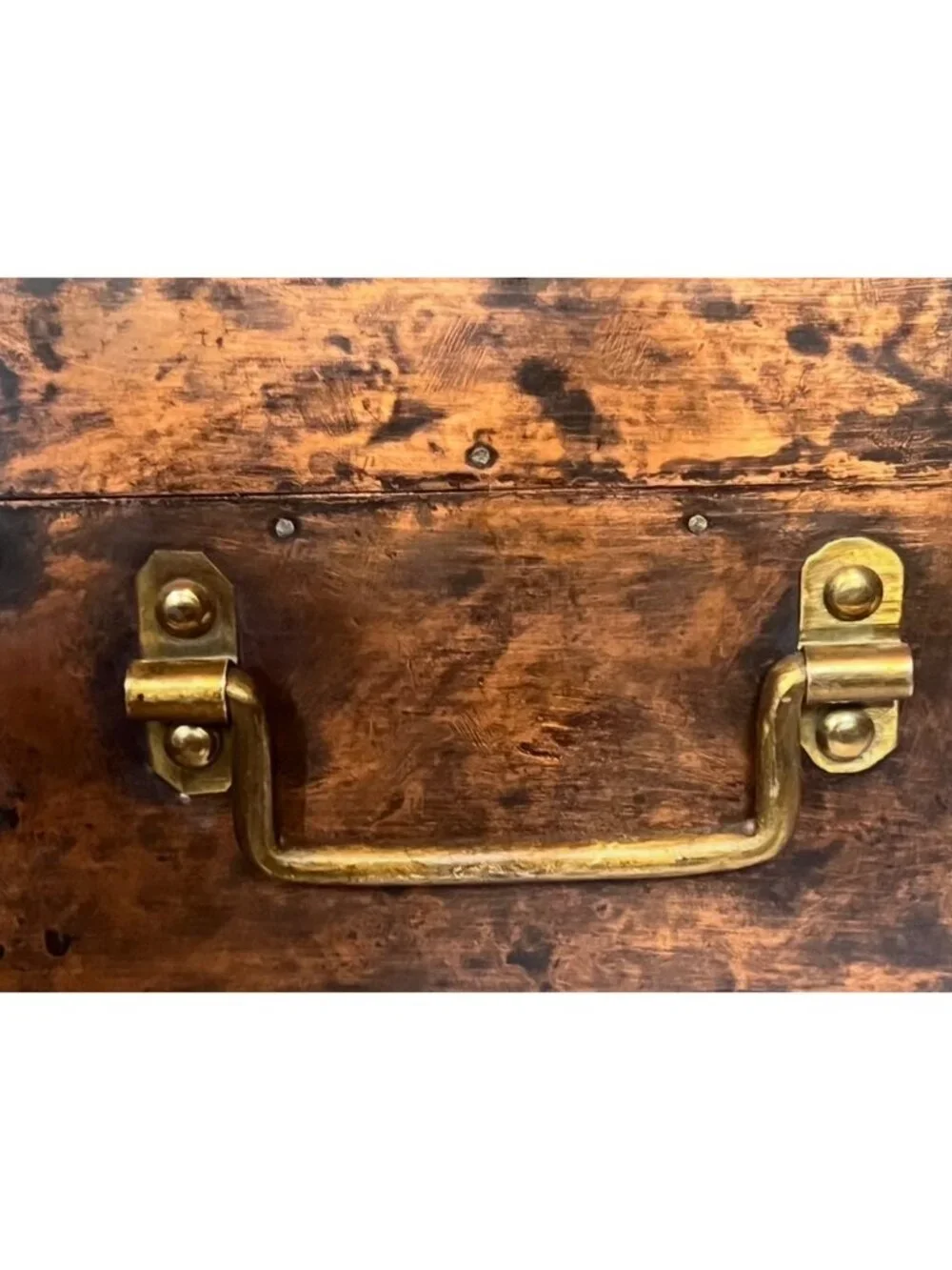 Antique Anglo-Indian Coper Clad Wood Box Brass Hardware & Handles c.1900 Patina